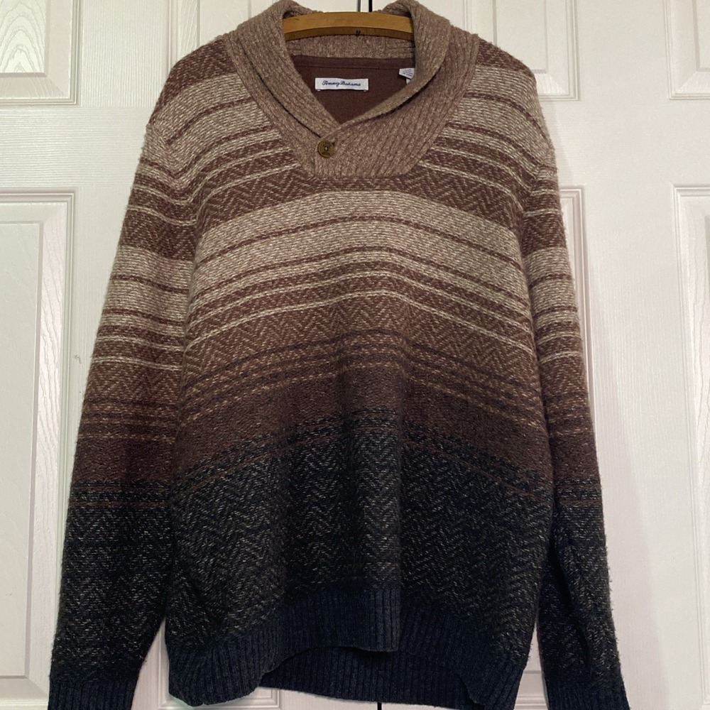 Tommy Bahama Sweater Mens L wool alpaca brown retro professor cowl neck pullover